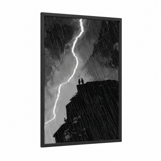 Stormy Sentinels framed crows and ravens print — black wood frame — black and white palette