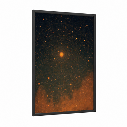 Radiant Galaxy framed art print — black wood frame — gold and black palette
