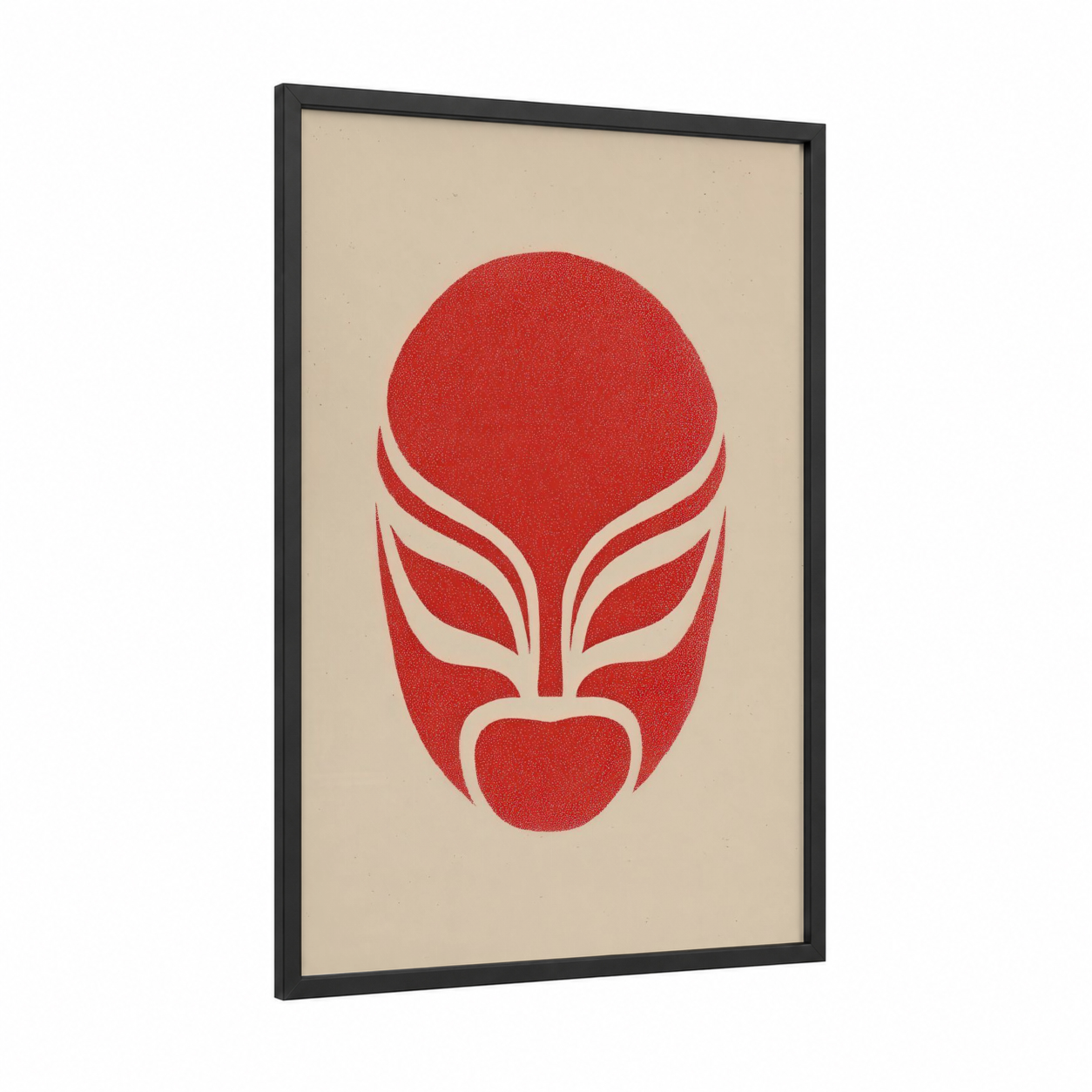 Red Wrestling Mask framed art print — black wood frame — red and cream palette