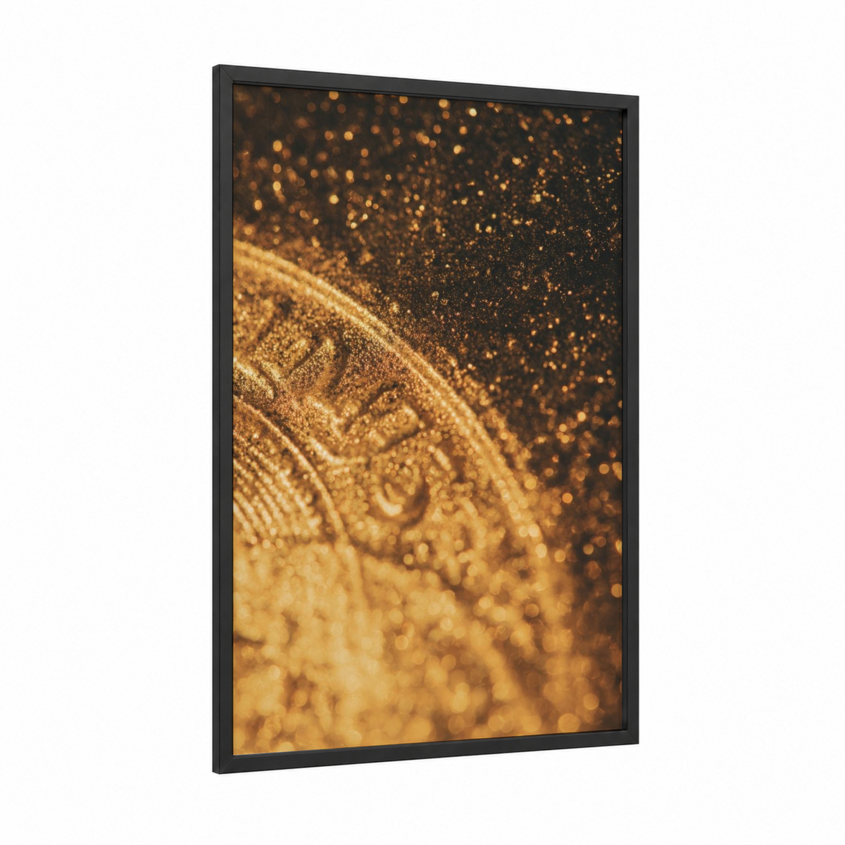 Golden Wealth framed money print — black wood frame — gold and black palette