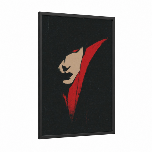 Crimson Vampire framed art print — black wood frame — red and black palette
