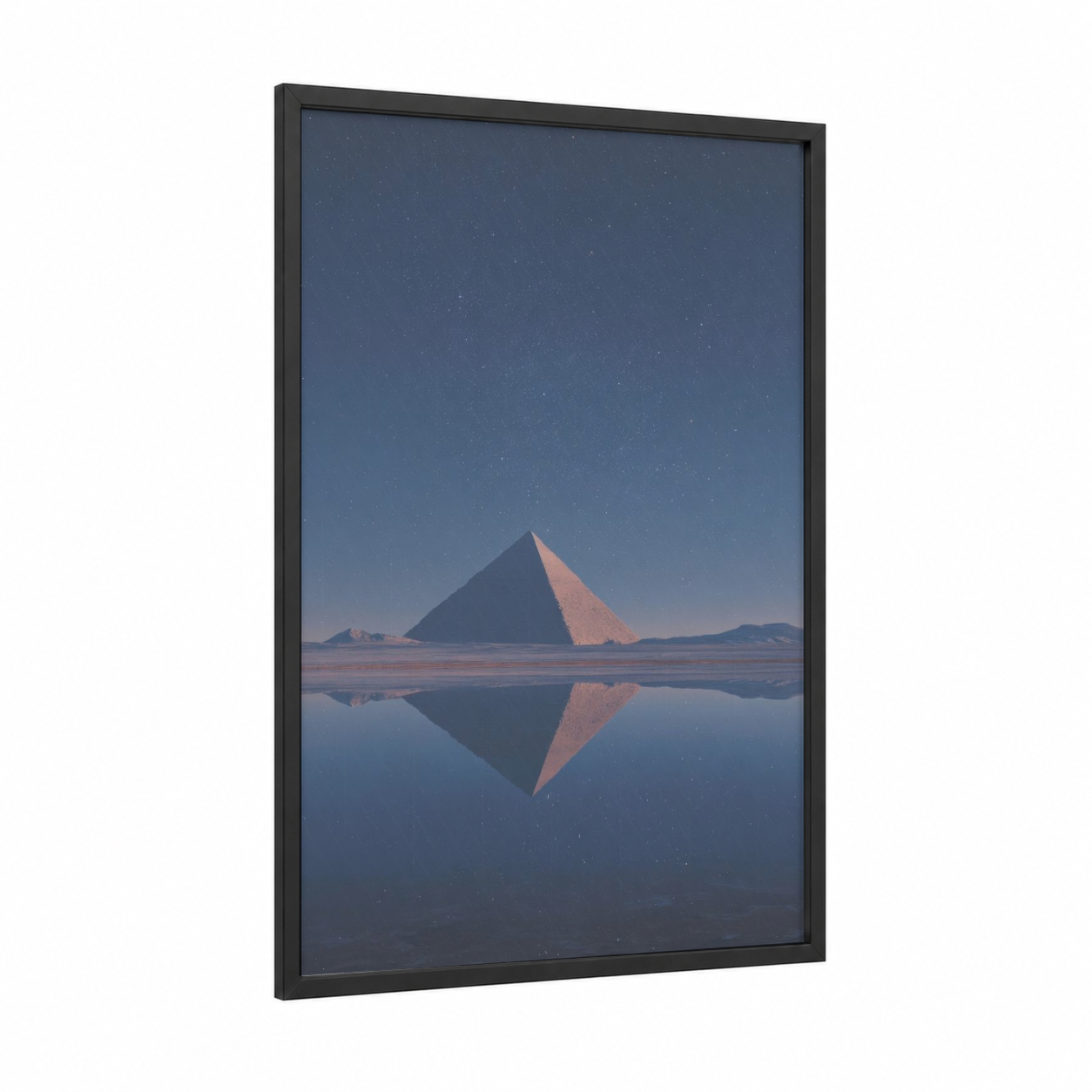 Starlit Pyramid framed great pyramid of giza print — black wood frame — blue and gold and pink palette