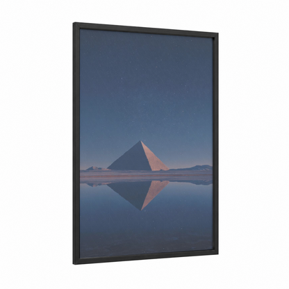Starlit Pyramid framed great pyramid of giza print — black wood frame — blue and gold and pink palette