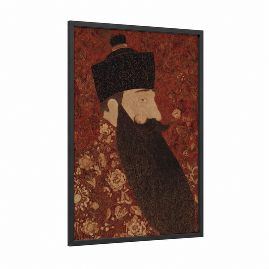 Bearded Dwarf Portrait framed dwarves print — black wood frame — maroon and gold palette