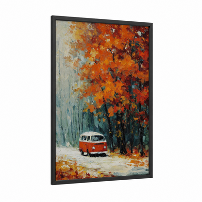 Autumn Van framed art print — black wood frame — orange and gold palette