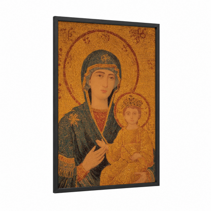 Virgin Mary Icon framed hagia sofia print — black wood frame — gold and dark blue palette