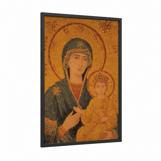 Virgin Mary Icon framed hagia sofia print — black wood frame — gold and dark blue palette