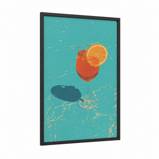 Sunset Cocktail framed art print — black wood frame — teal and orange palette