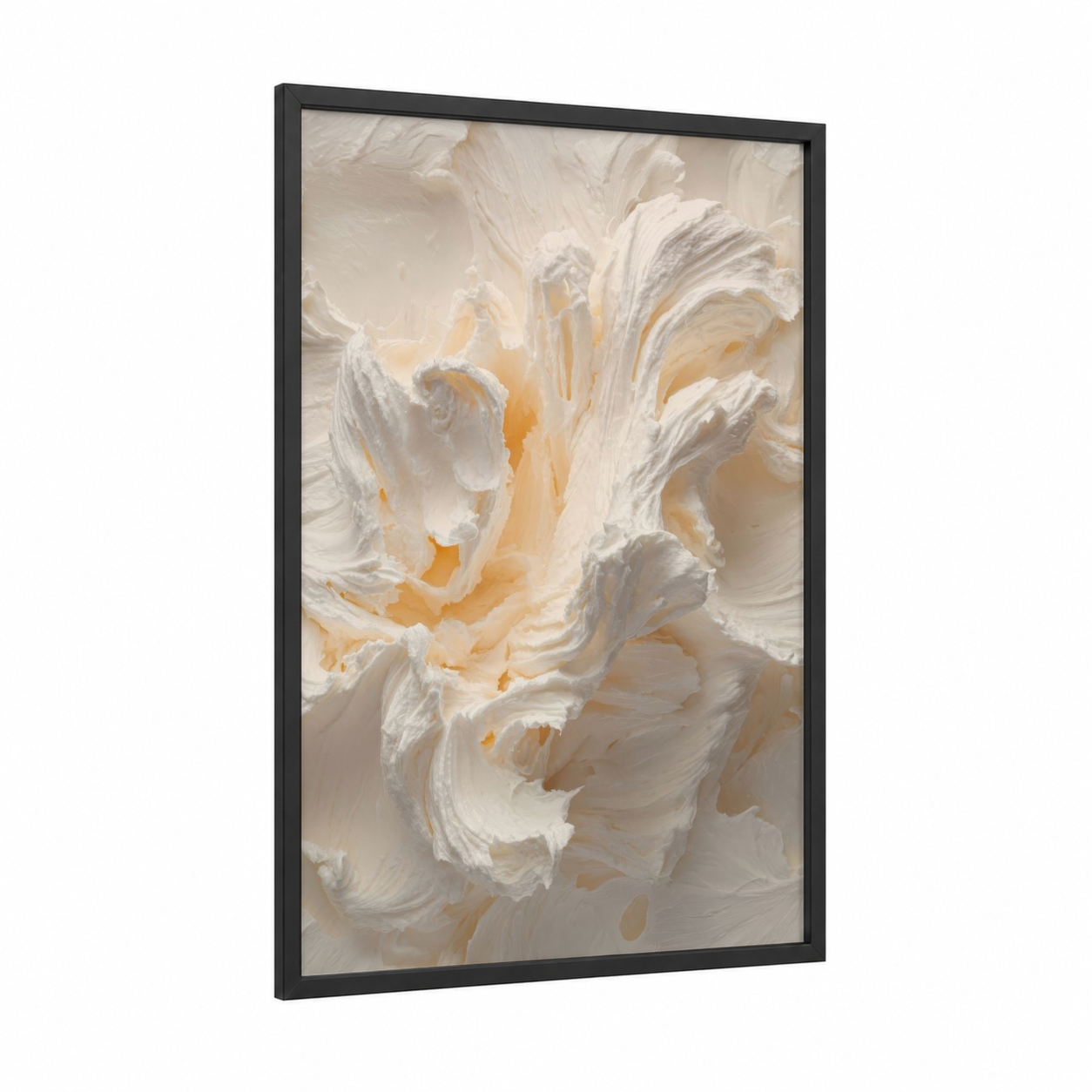 Creamy Breakfast Texture framed art print — black wood frame — cream and champagne gold palette