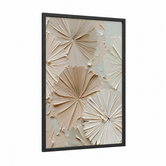 Textured Blooms framed abstract minimalist print — black wood frame — cream and white palette