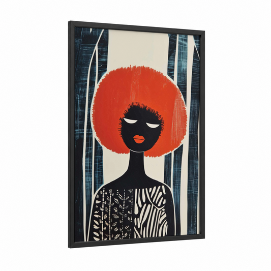 Bold Afro Fashion framed fashion illustration print — black wood frame — red and black and white palette