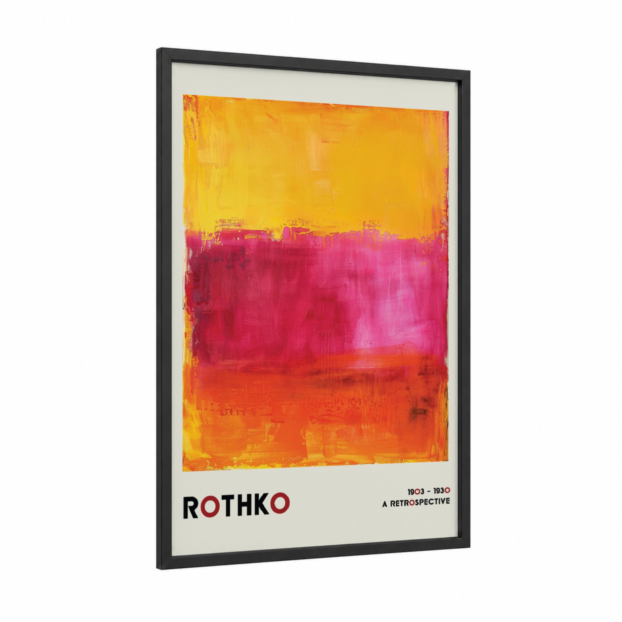 Chromatic Horizon framed abstract classic print — black wood frame — yellow gold and magenta palette