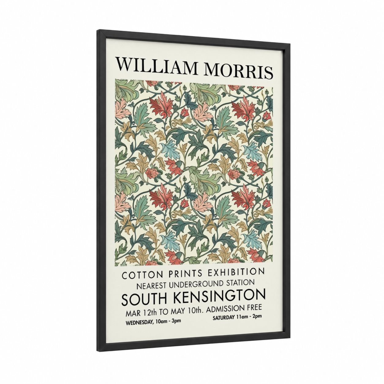 Morris Botanical framed abstract flower print — black wood frame — sage green palette