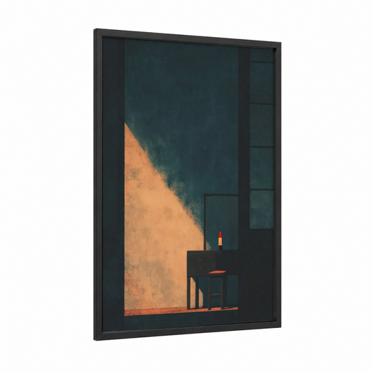 Crimson Cosmetics framed make up print — black wood frame — russet and dark blue palette