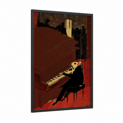 Jazz Hamster framed art print — black wood frame — maroon and gold palette