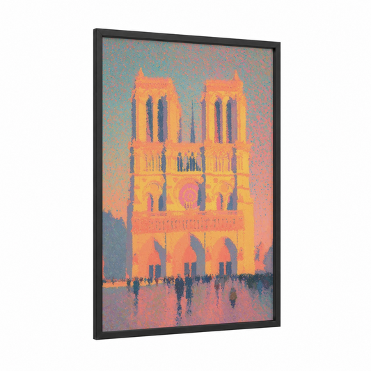 Golden Notre-Dame framed notre dame print — black wood frame — gold and turquoise palette