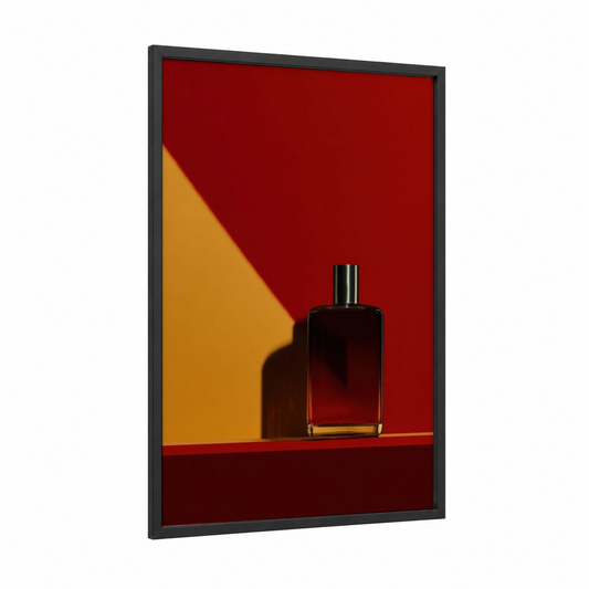 Crimson Whiskey framed art print — black wood frame — red and gold palette