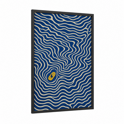 Blue and Gold Geometric Abstract Wall Art framed abstract geometric print — black wood frame — royal blue and gold palette