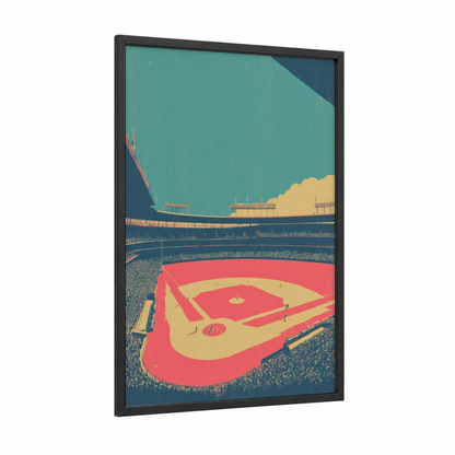 Golden Hour Stadium framed stadiums and fields print — black wood frame — teal and gold palette