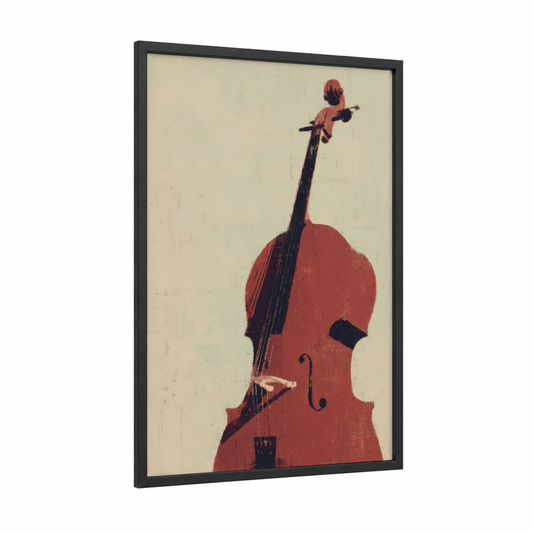 Crimson Cello framed art print — black wood frame — red and cream palette