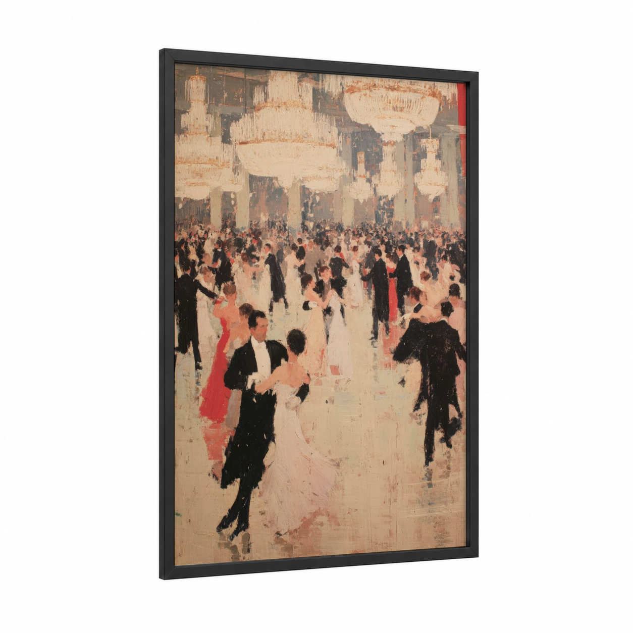 Ballroom Dance framed art print — black wood frame — cream and black palette