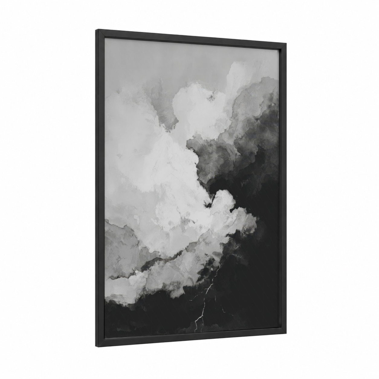 Dramatic Storm Cloud framed art print — black wood frame — black and white and gray palette