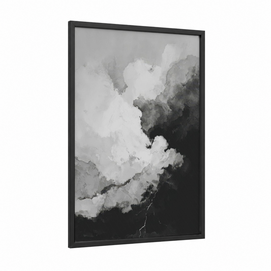 Dramatic Storm Cloud framed art print — black wood frame — black and white and gray palette