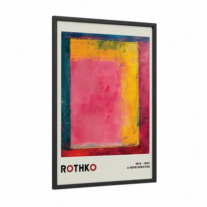 Chromatic Abstraction framed abstract classic print — black wood frame — magenta and yellow gold palette