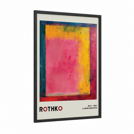 Chromatic Abstraction framed abstract classic print — black wood frame — magenta and yellow gold palette