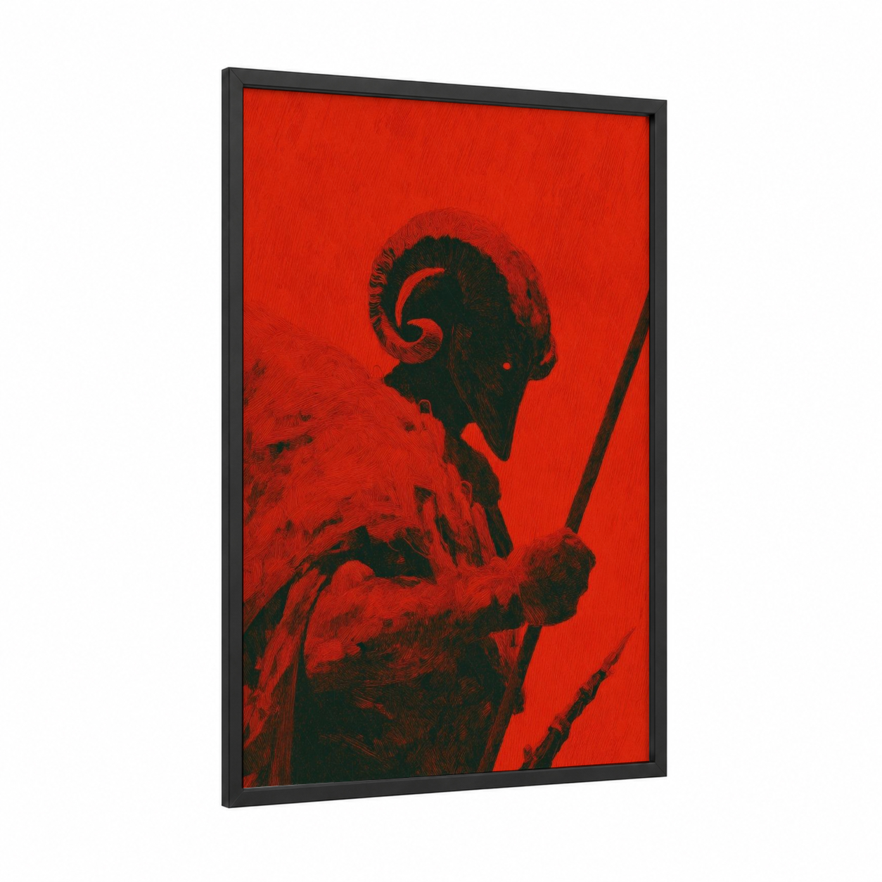 Crimson Aries framed art print — black wood frame — red and black palette
