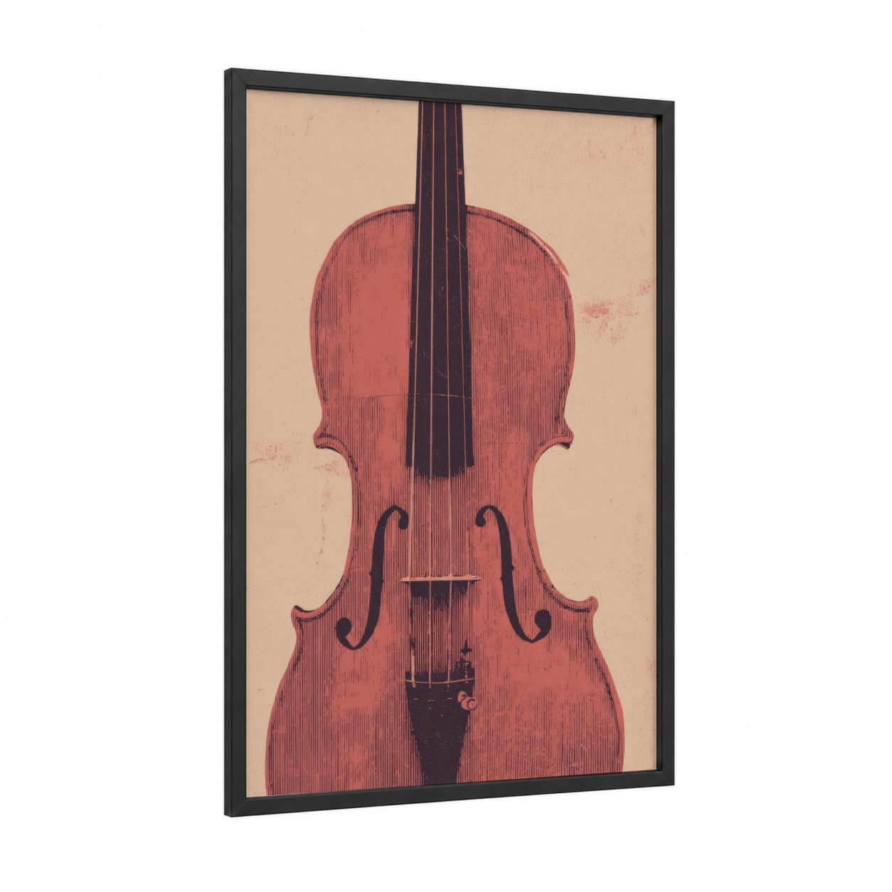 Crimson Violin framed art print — black wood frame — salmon pink and dark blue palette