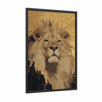 Golden Leo framed art print — black wood frame — gold and brown palette