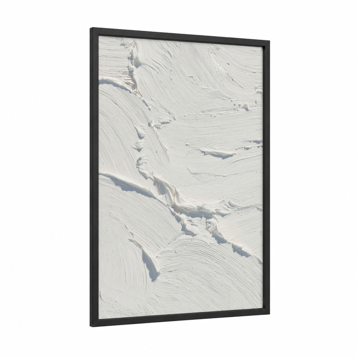 Textured Abstractions framed abstract expressionism print — black wood frame — white and gray palette