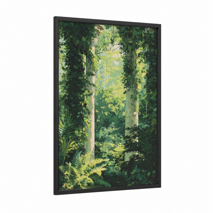Verdant Columns framed art print — black wood frame — green and light green palette