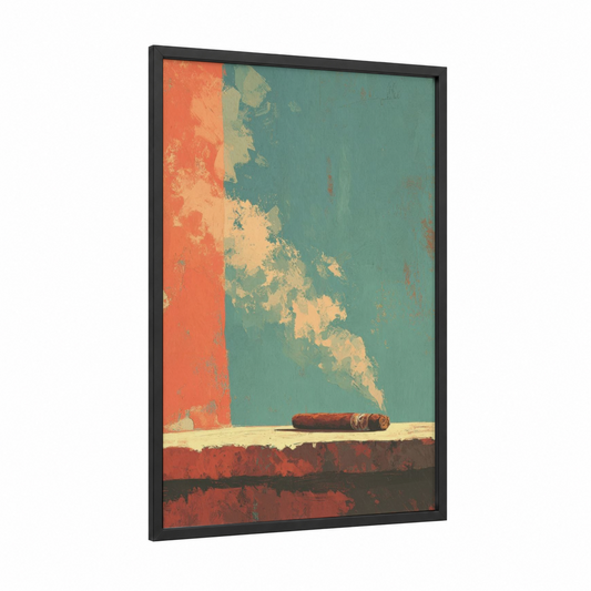 Vintage Cigar framed cigars print — black wood frame — teal palette