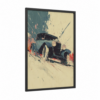 Vintage Speed framed classic car print — black wood frame — teal and cream palette