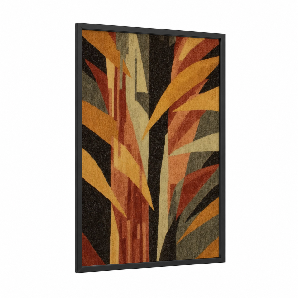 Golden Grass Rays framed art print — black wood frame — yellow gold and russet palette