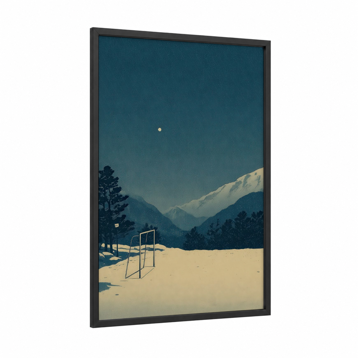 Mountain Lacrosse framed art print — black wood frame — teal and gold palette