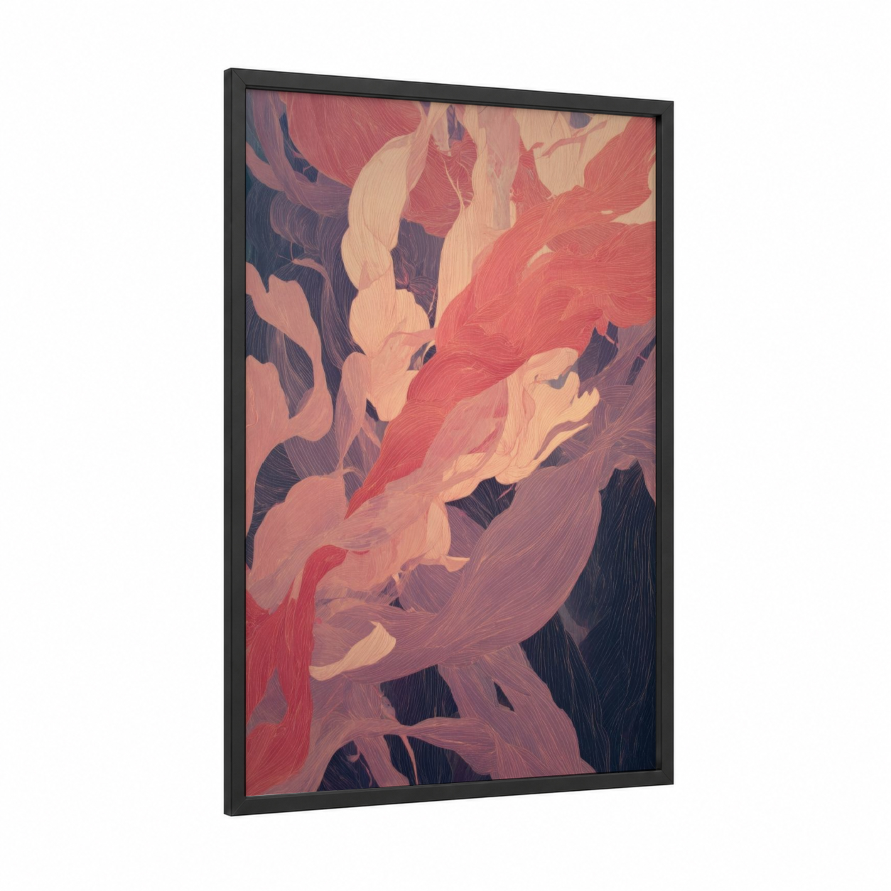 Crimson Zumba framed art print — black wood frame — red and peach palette
