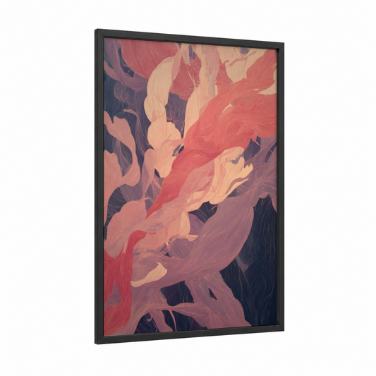 Crimson Zumba framed art print — black wood frame — red and peach palette