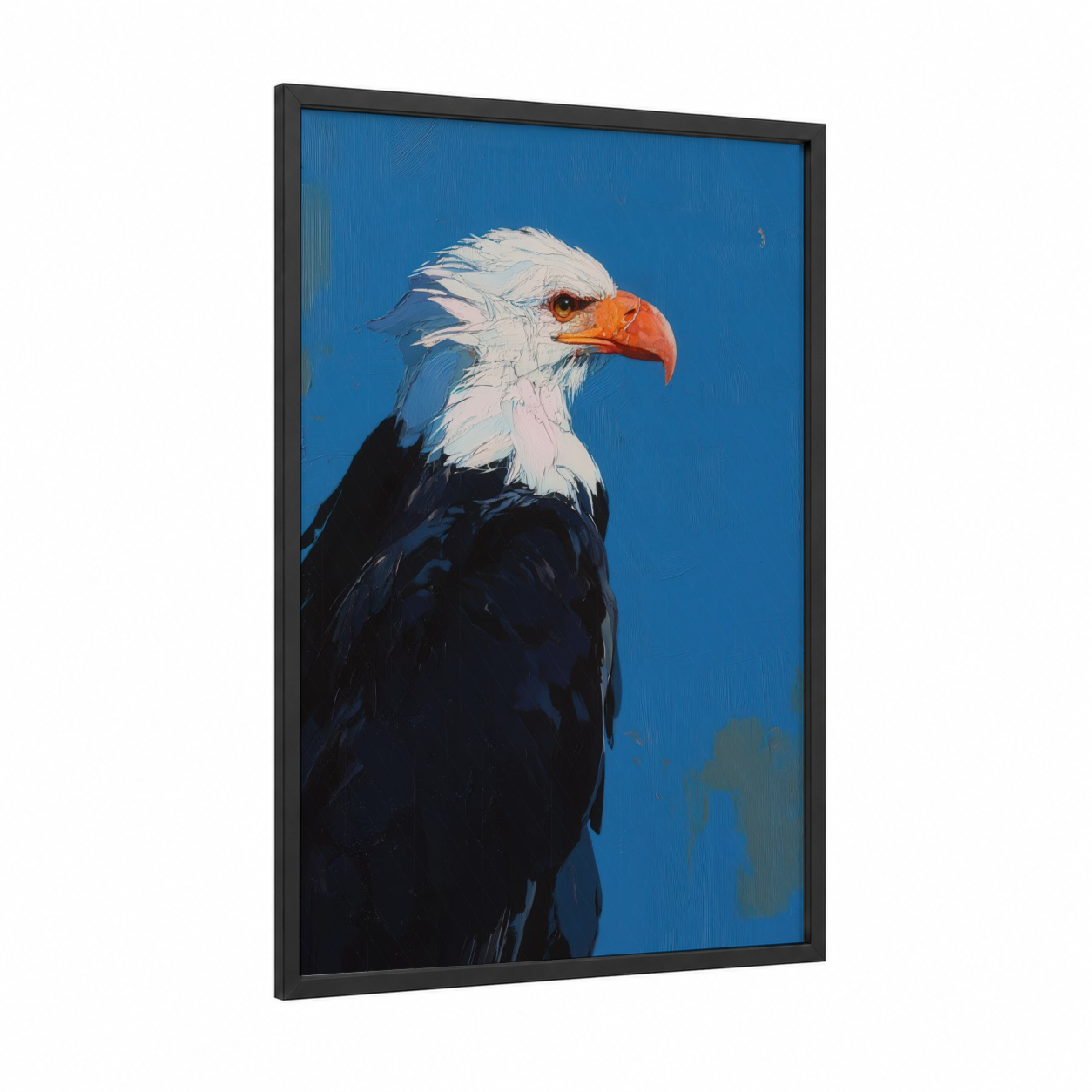 Blue Sky Eagle framed art print — black wood frame — blue and white palette