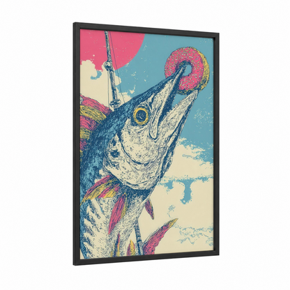 Colorful Wahoo framed art print — black wood frame — pink and blue palette