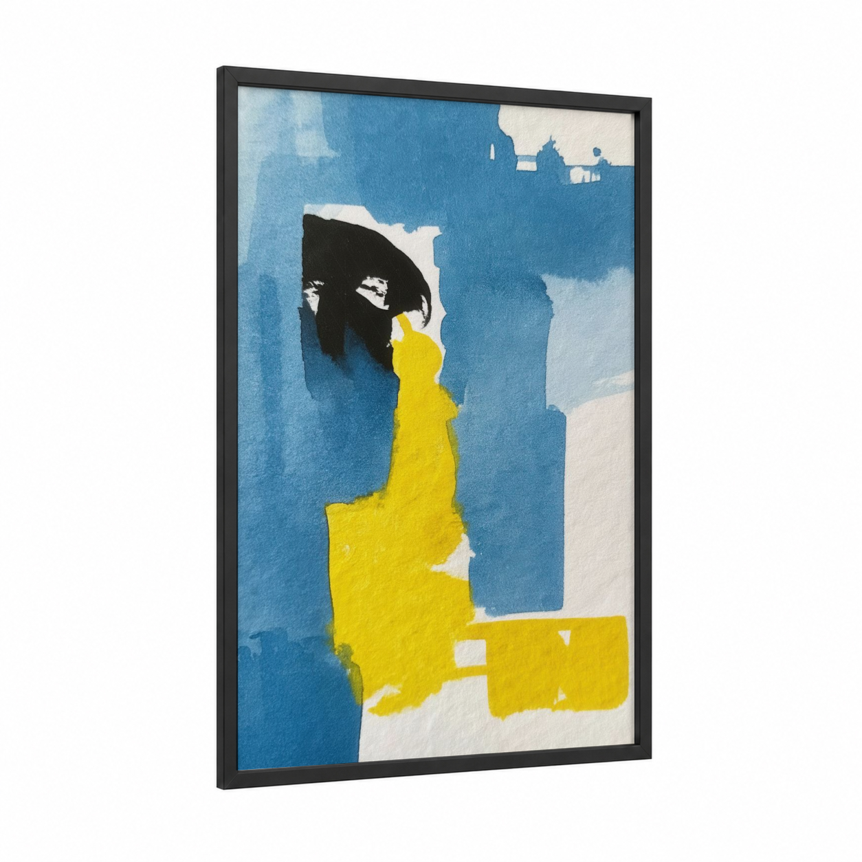Urban Silhouette framed abstract classic print — black wood frame — blue and yellow palette