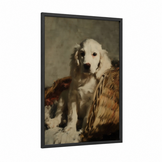Regal Spaniel framed art print — black wood frame — cream and brown palette