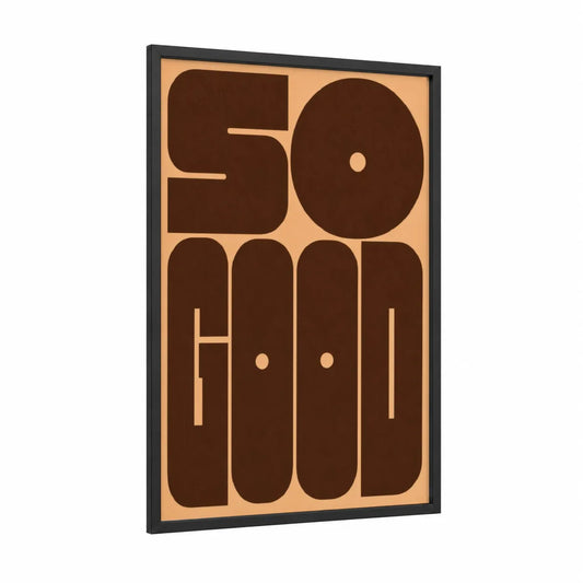 Retro Typography Minimalist Wall Art framed abstract minimalist print — black wood frame — brown and peach palette