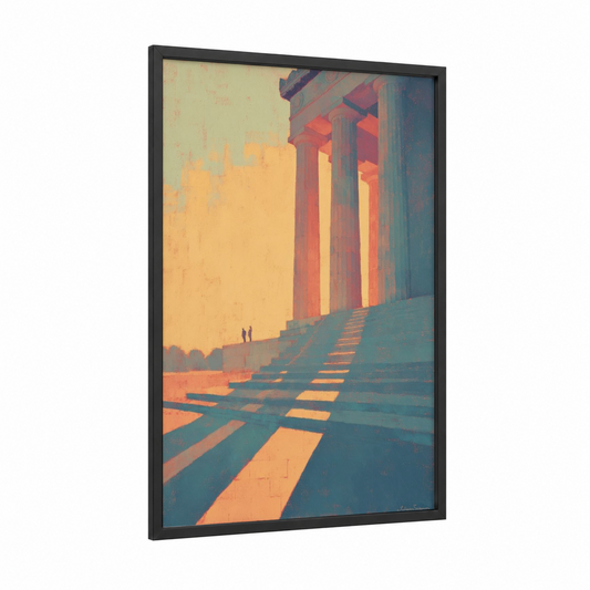 Golden Memorial framed lincoln memorial print — black wood frame — gold and teal palette