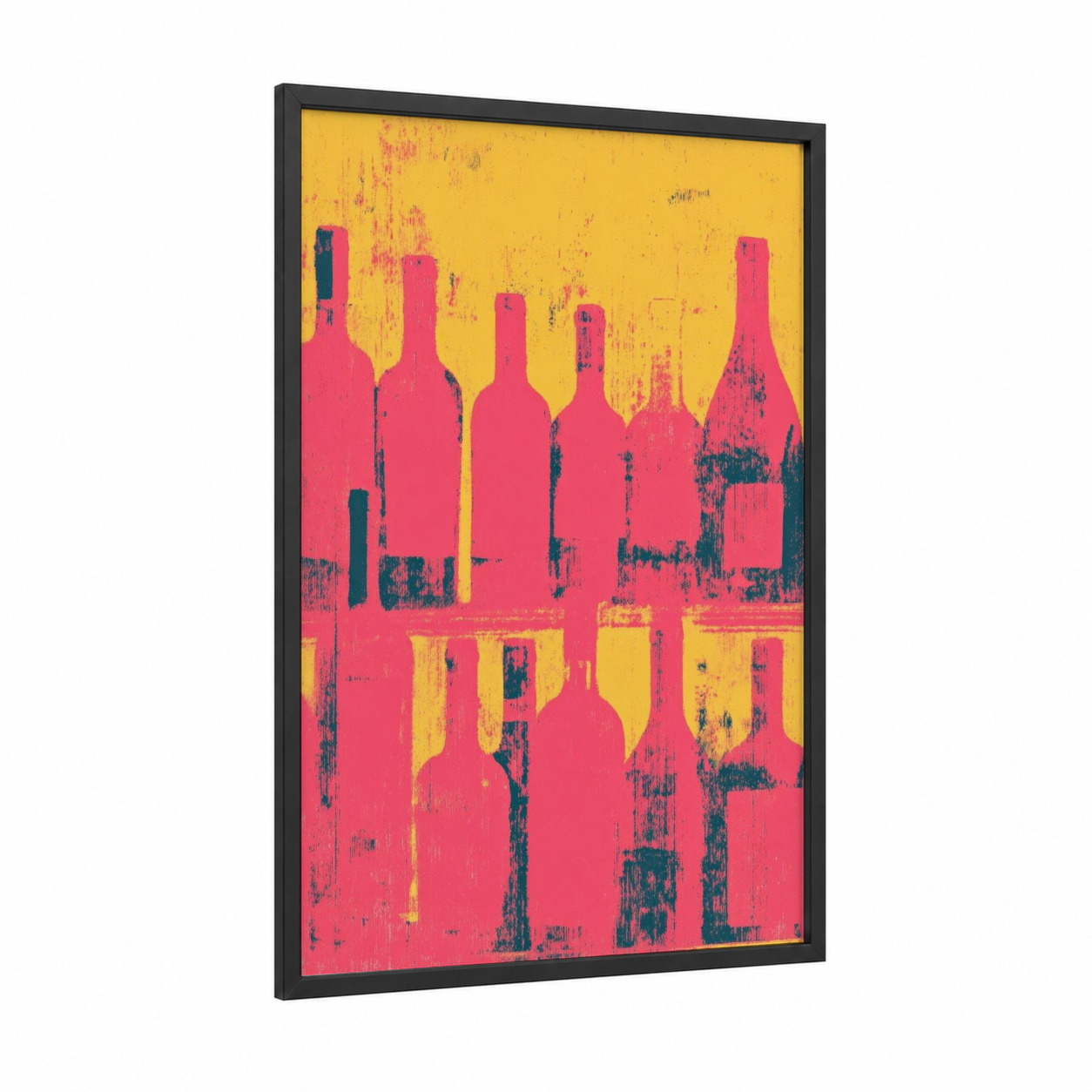 Vintage Winery Pop framed wineries and cellars print — black wood frame — magenta and yellow gold palette