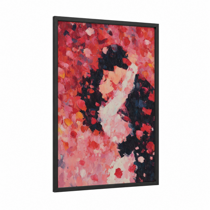 Crimson Valentine Embrace framed valentine's day print — black wood frame — red and black and red palette