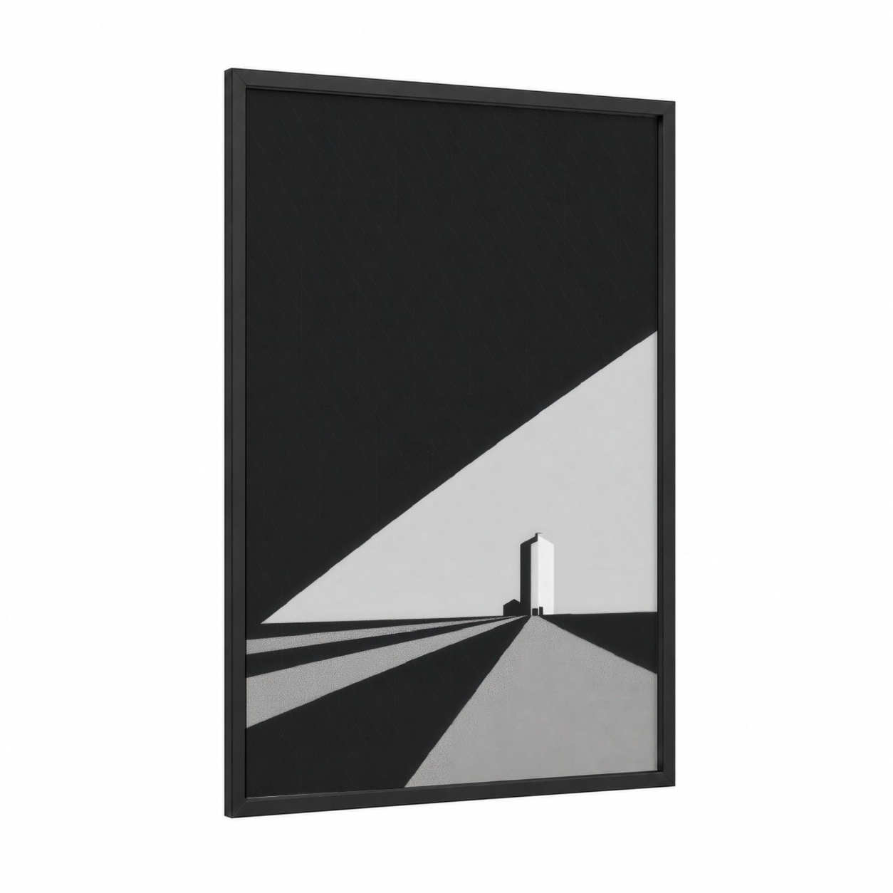 Minimal Farm Silo framed art print — black wood frame — black and white and gray palette
