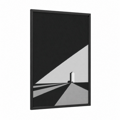 Minimal Farm Silo framed art print — black wood frame — black and white and gray palette